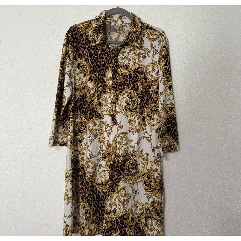 Tacera Women's Paisley Animal Print 3/4 Sleeve Tunic/ Dress Size XL